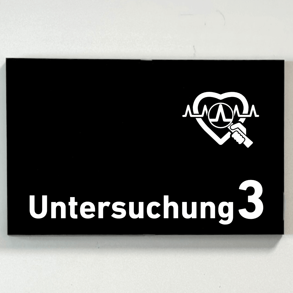 Untersuchung 1-9 mit Piktogramm Praxisschild Acrylglas-Folienaufkleber  in 130 x 200 mm zum Kleben