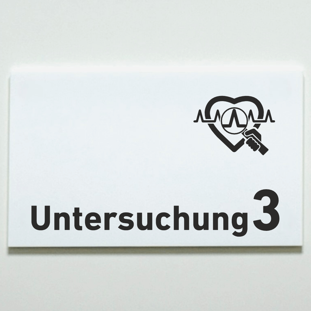 Untersuchung 1-9 mit Piktogramm Praxisschild Acrylglas-Folienaufkleber  in 130 x 200 mm zum Kleben