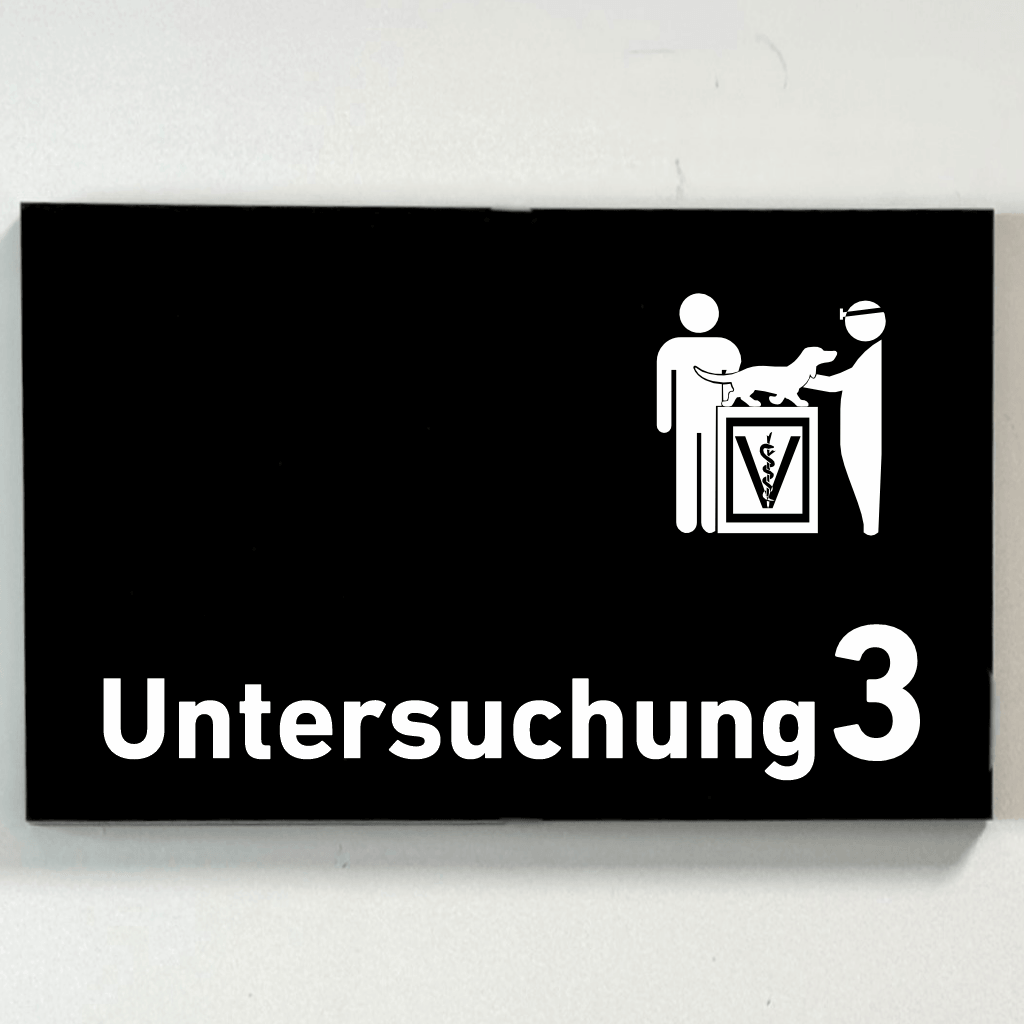 Untersuchung 1-9 mit Piktogramm Tierarzt Praxisschild Acrylglas-Folienaufkleber in 130 x 200 mm zum Kleben
