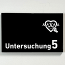 Untersuchung 1-9 mit-Piktogramm-Arzt-Praxisschild-Acrylglas-Folienaufkleber  in 130 x 200 mm zum Kleben-Praxisschilder