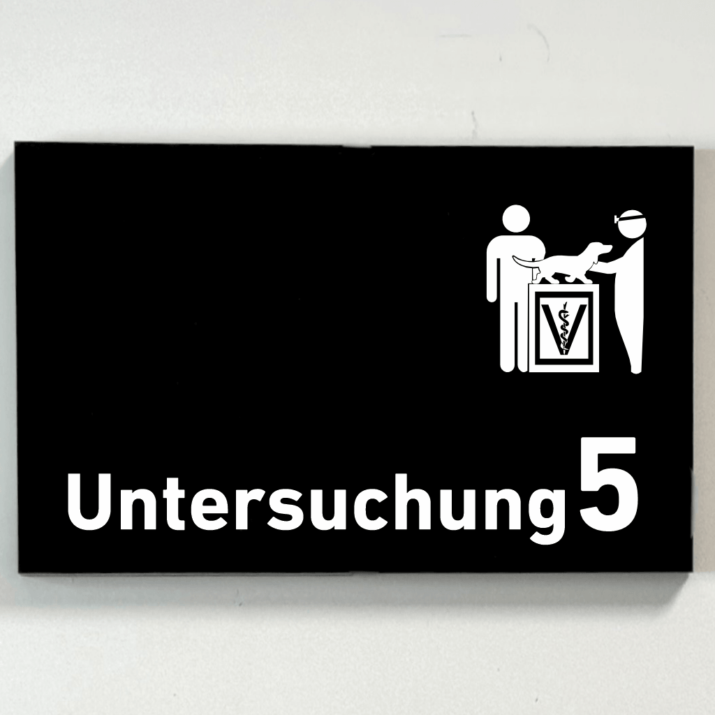Untersuchung 1-9 mit Piktogramm Tierarzt Praxisschild Acrylglas-Folienaufkleber in 130 x 200 mm zum Kleben