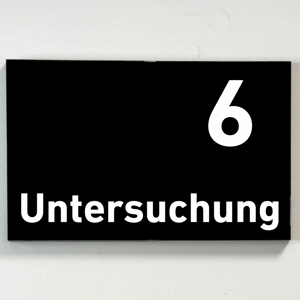 Untersuchung 1-9 Praxisschild Acrylglas-Folienaufkleber in 130 x 200 mm zum Kleben
