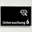 Untersuchung 1-9 mit-Piktogramm-Arzt-Praxisschild-Acrylglas-Folienaufkleber  in 130 x 200 mm zum Kleben-Praxisschilder