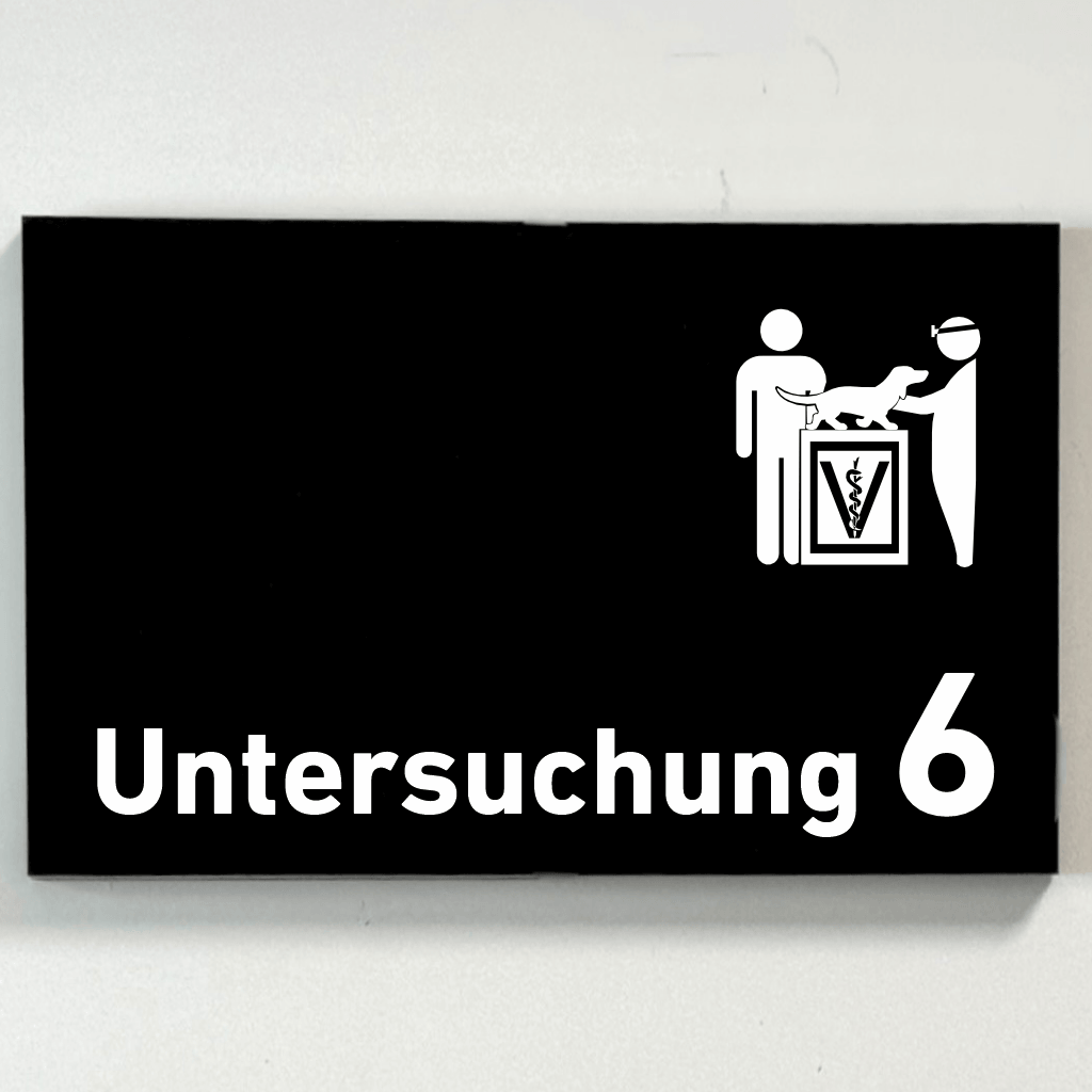 Untersuchung 1-9 mit Piktogramm Tierarzt Praxisschild Acrylglas-Folienaufkleber in 130 x 200 mm zum Kleben