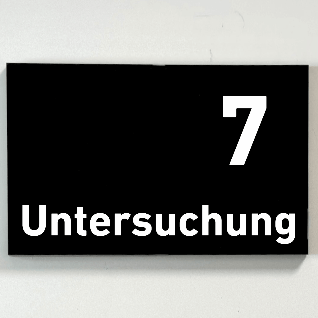 Untersuchung 1-9 Praxisschild Acrylglas-Folienaufkleber in 130 x 200 mm zum Kleben