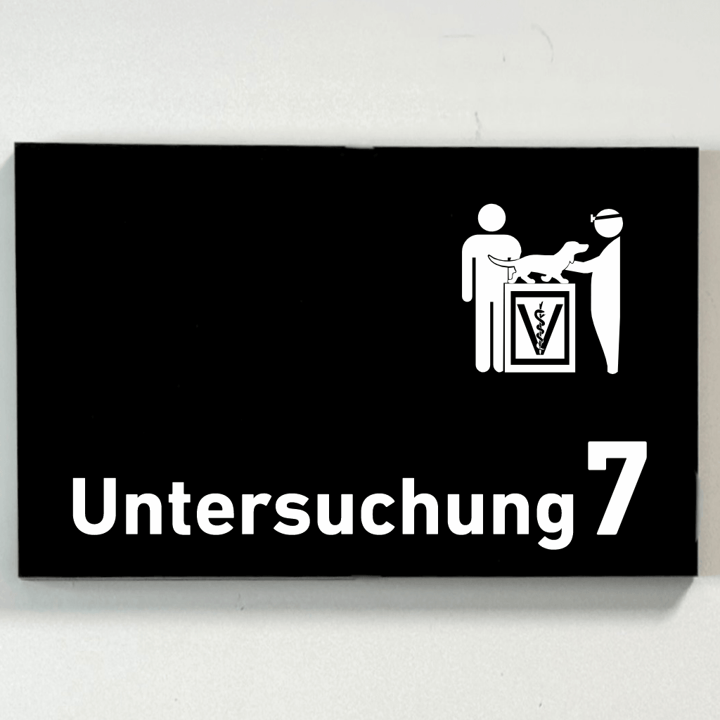 Untersuchung 1-9 mit Piktogramm Tierarzt Praxisschild Acrylglas-Folienaufkleber in 130 x 200 mm zum Kleben