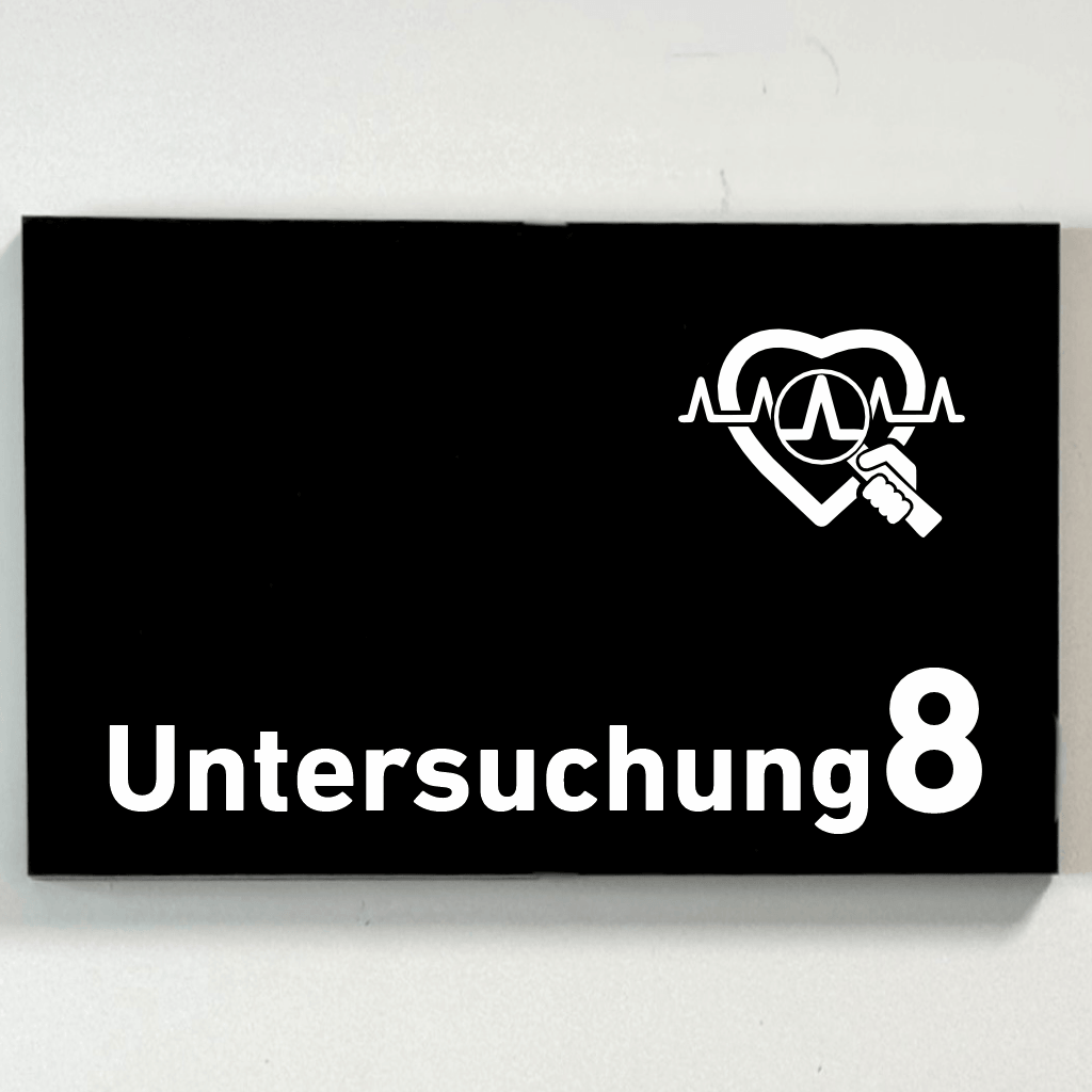 Untersuchung 1-9 mit Piktogramm Praxisschild Acrylglas-Folienaufkleber  in 130 x 200 mm zum Kleben