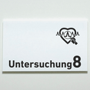 Untersuchung 1-9 mit-Piktogramm-Arzt-Praxisschild-Acrylglas-Folienaufkleber  in 130 x 200 mm zum Kleben-Praxisschilder