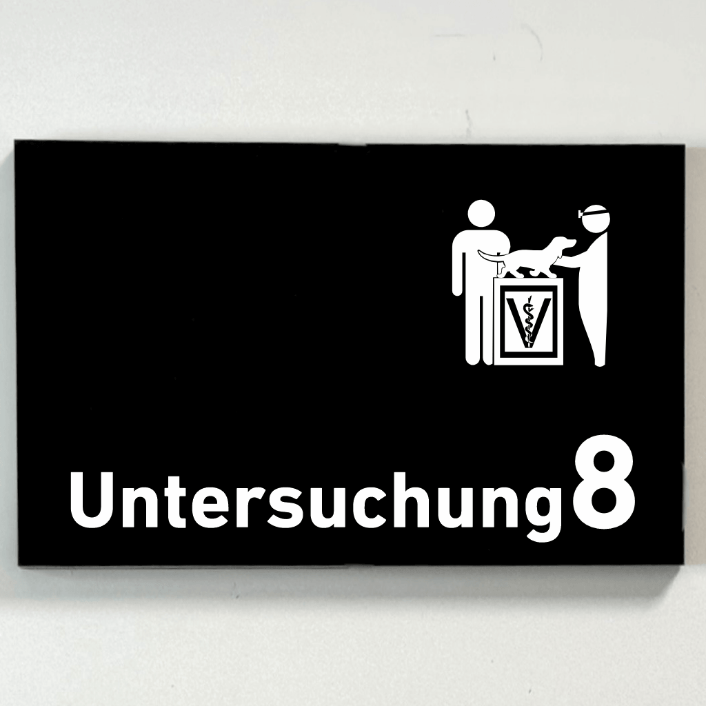 Untersuchung 1-9 mit Piktogramm Tierarzt Praxisschild Acrylglas-Folienaufkleber in 130 x 200 mm zum Kleben