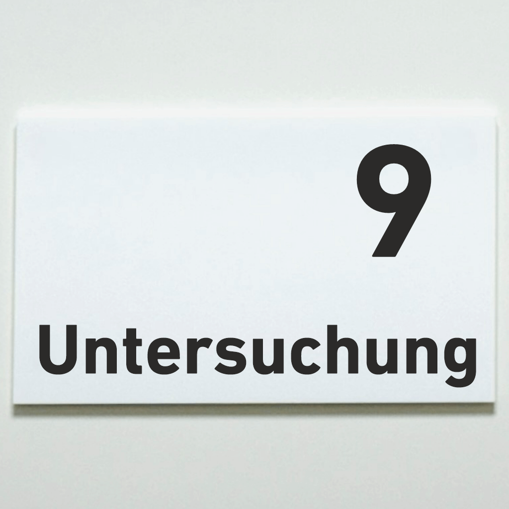 Untersuchung 1-9 Praxisschild Acrylglas-Folienaufkleber in 130 x 200 mm zum Kleben