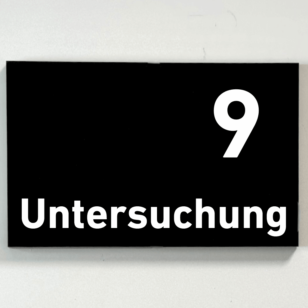 Untersuchung 1-9 Praxisschild Acrylglas-Folienaufkleber in 130 x 200 mm zum Kleben