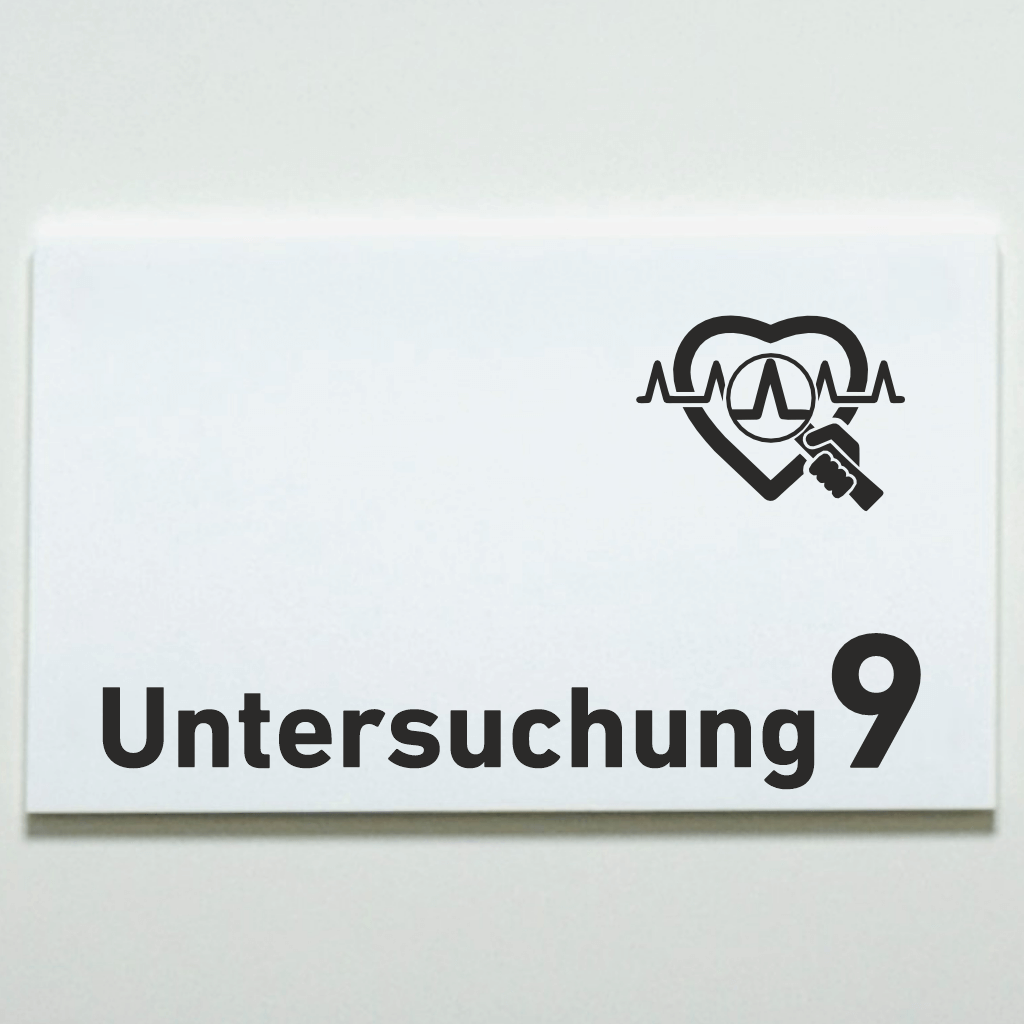 Untersuchung 1-9 mit Piktogramm Praxisschild Acrylglas-Folienaufkleber  in 130 x 200 mm zum Kleben