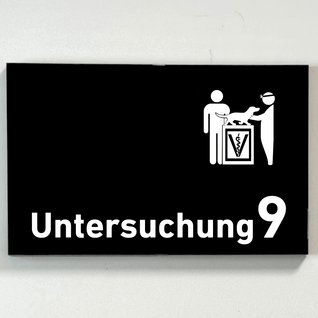 Untersuchung 1-9 mit Piktogramm Tierarzt Praxisschild Acrylglas-Folienaufkleber in 130 x 200 mm zum Kleben