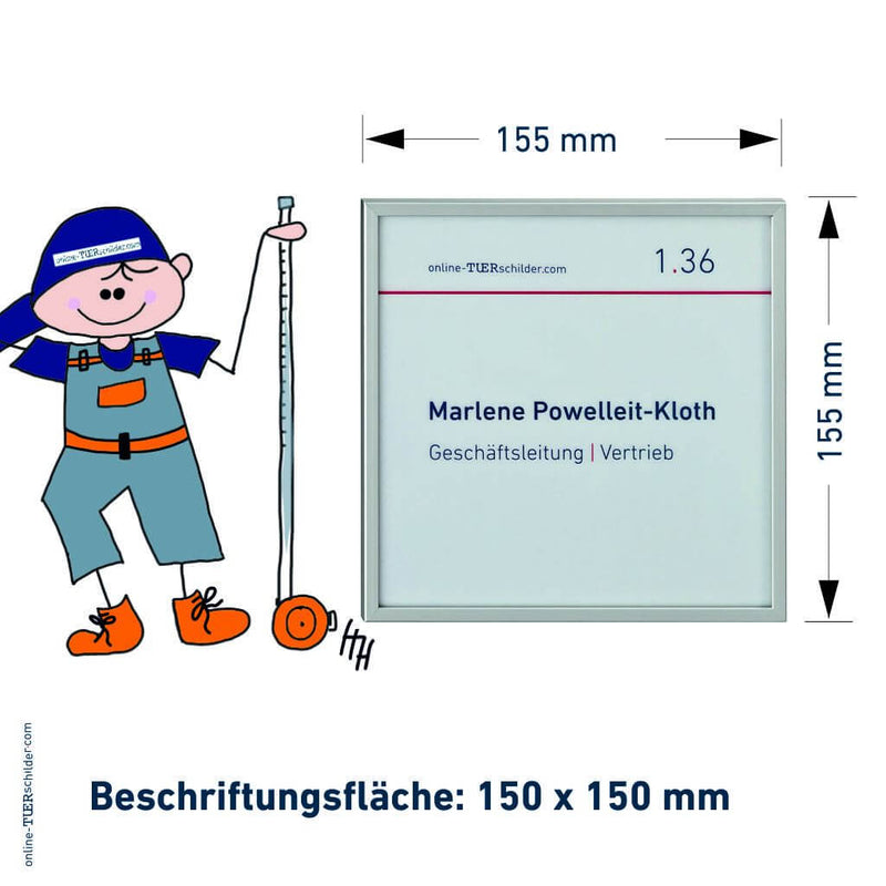 Türschild für Ihr Büro Mölln - mit Alu-Rahmen, Acrylabdeckung - 155x155mm 