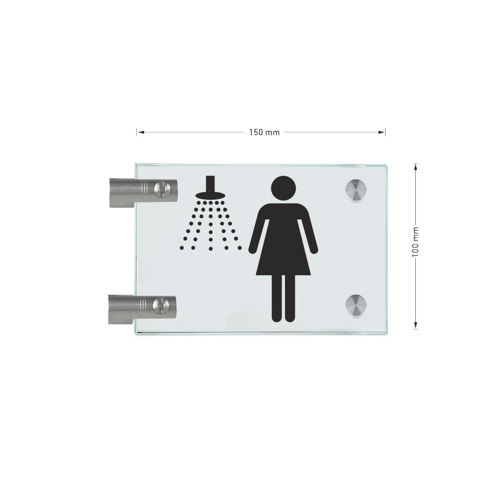 Fahnenschilder Dusche Damen nur Piktogramm, 2 Scheiben mit 1