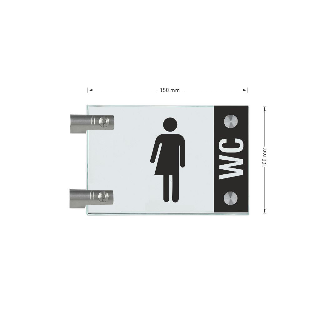 Fahnenschild Gender WC mit Balken, 2 Scheiben mit Glasverbinder 3