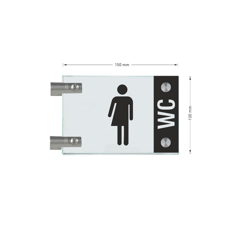 Fahnenschild Gender WC mit Balken, 2 Scheiben mit Glasverbinder 3