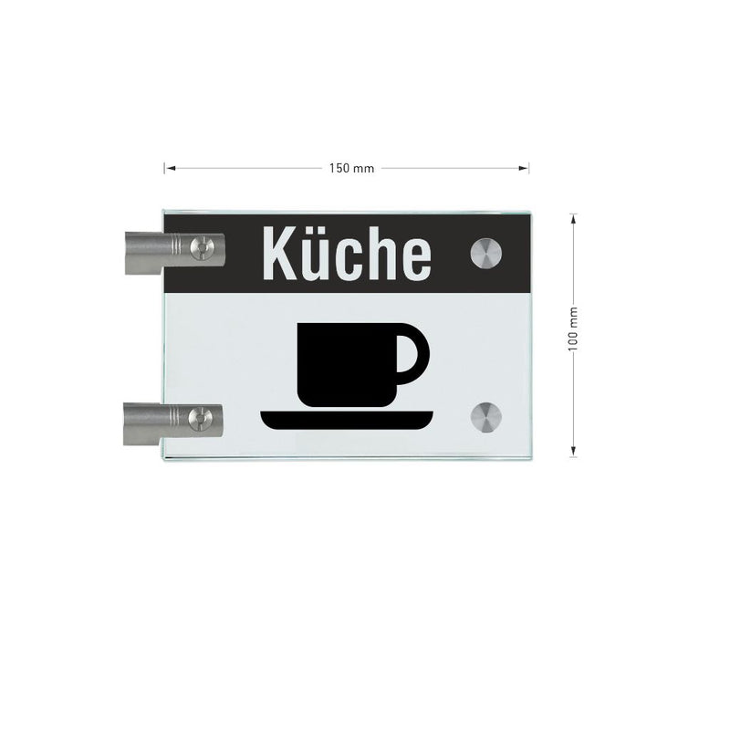 Fahnenschild Küche mit Balken, 2 Scheiben mit Glasverbinder 2