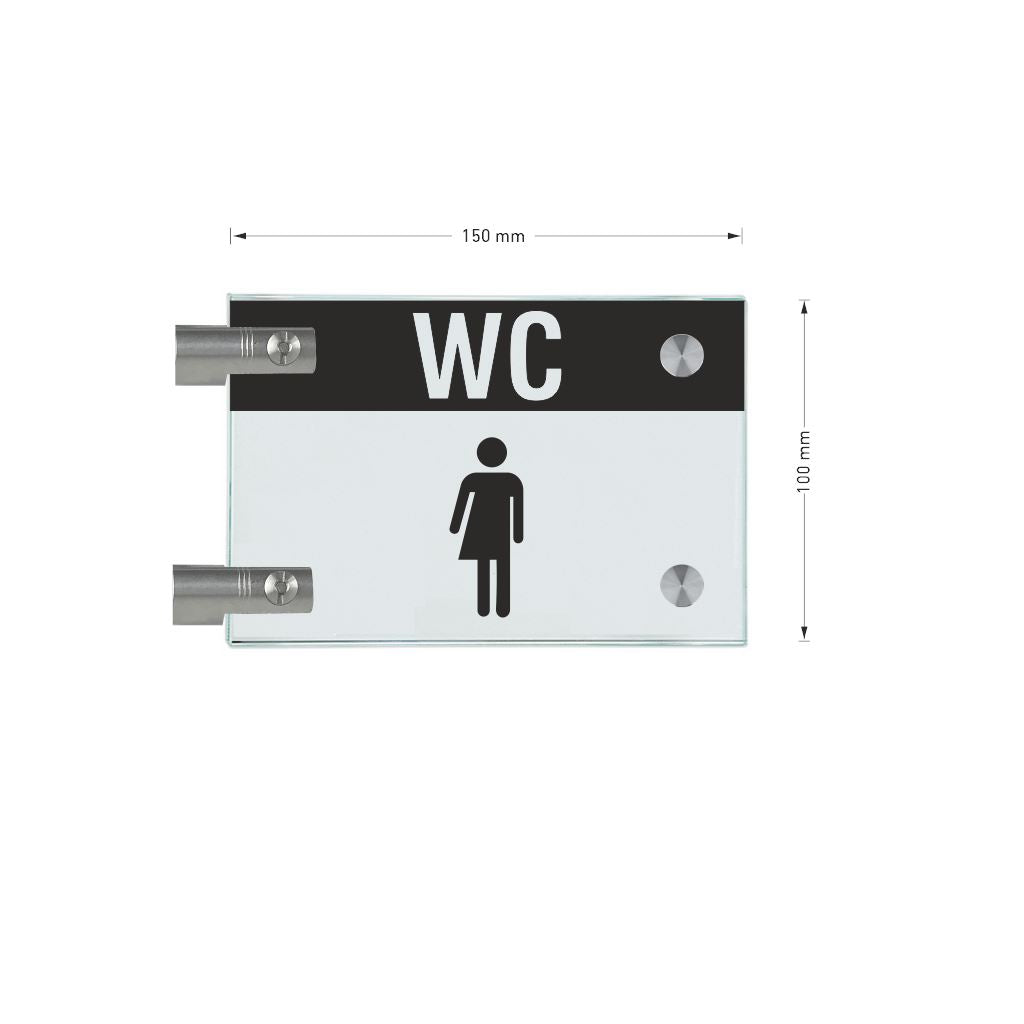 Fahnenschild Gender WC mit Balken, 2 Scheiben mit Glasverbinder 2