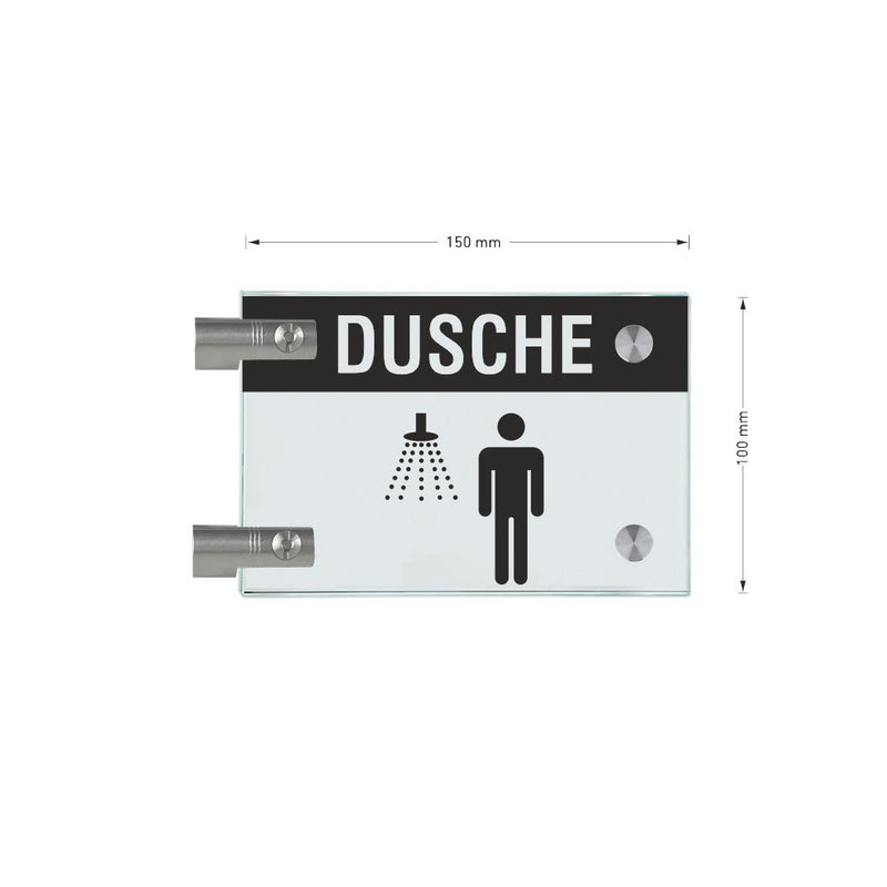 Fahnenschilder Dusche Herren mit Balken, 2 Scheiben mit 1