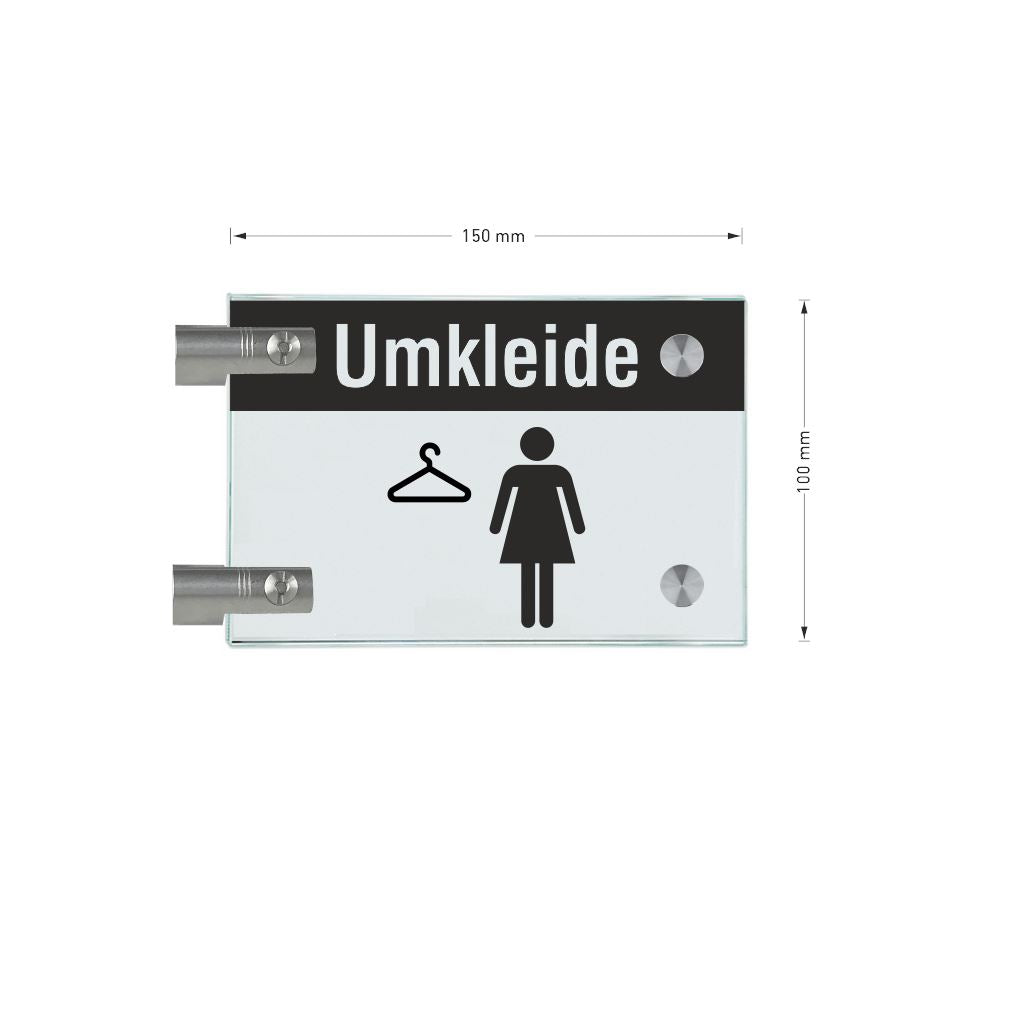Fahnenschilder Umkleide Damen mit Balken, 2 Scheiben mit 1