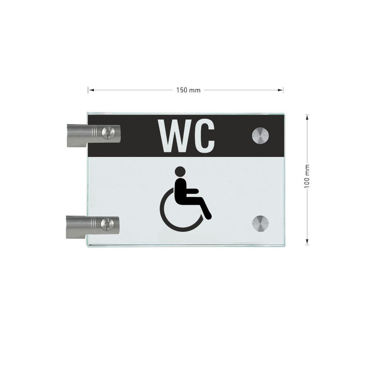 Fahnenschild Behindertengerechtes WC mit Balken, 2 Scheiben mit 2