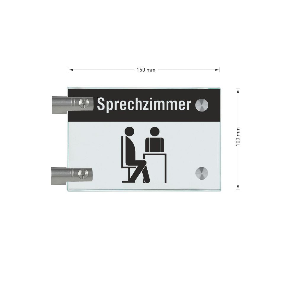 Fahnenschilder Sprechzimmer mit Balken, 2 Scheiben mit Glasverbinder 1