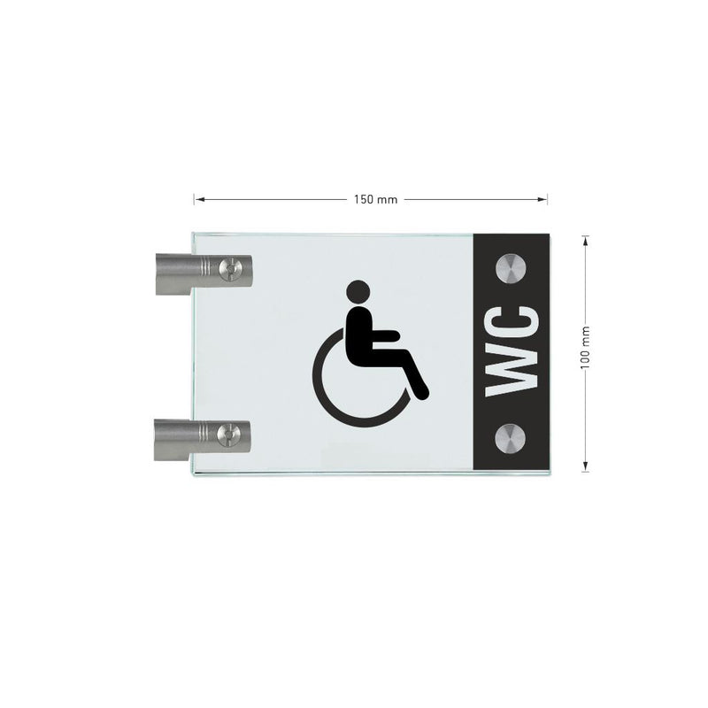 Fahnenschild Behindertengerechtes WC mit Balken, 2 Scheiben mit 3