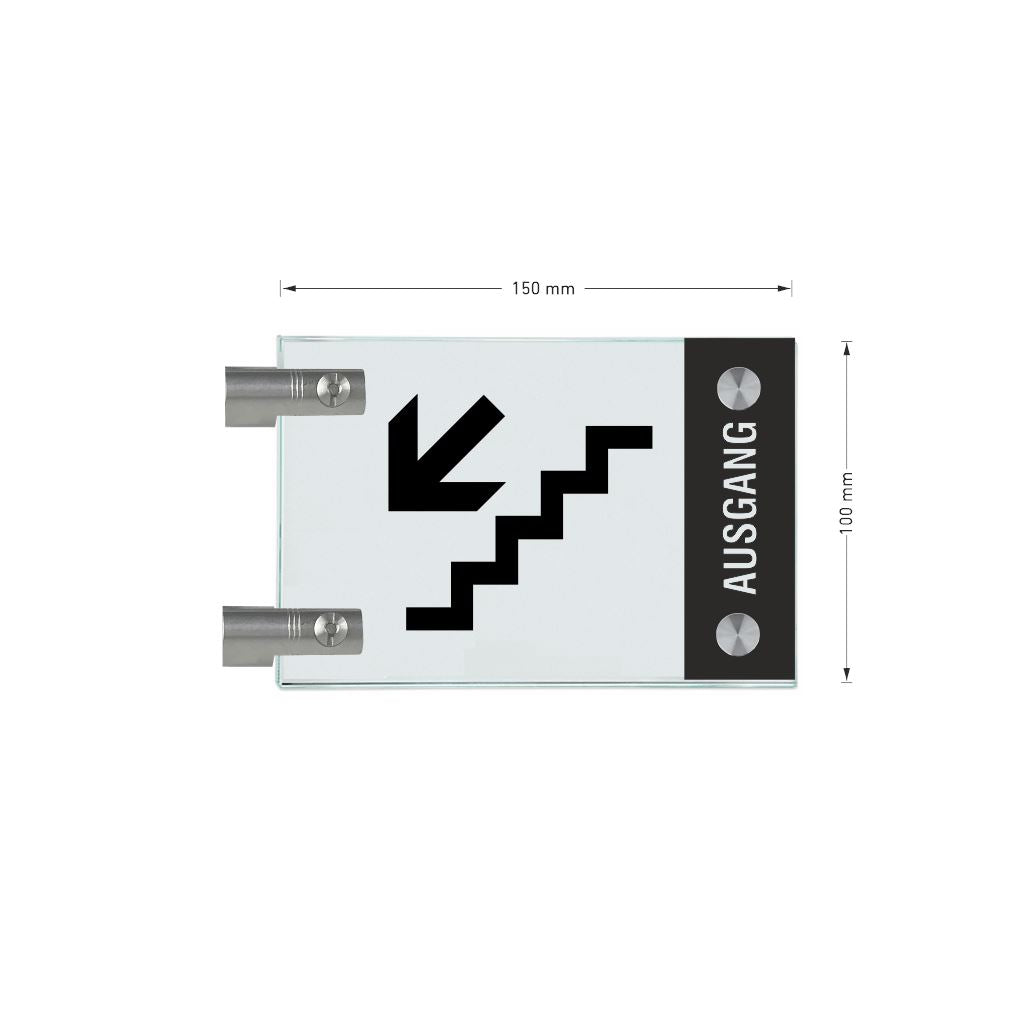 Fahnenschild Ausgang mit Balken, 2 Scheiben mit Glasverbinder 1