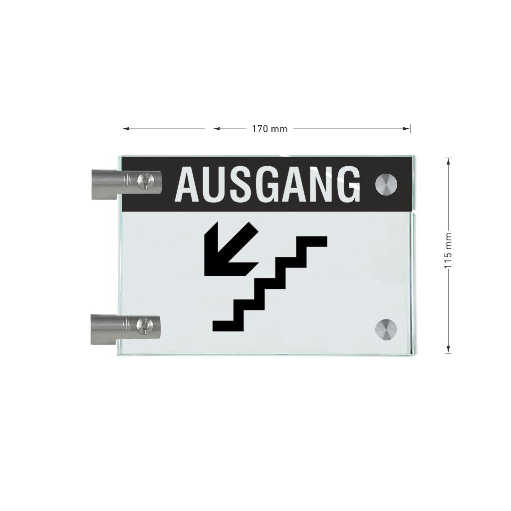 Fahnenschild Ausgang mit Balken, 2 Scheiben mit Glasverbinder 4