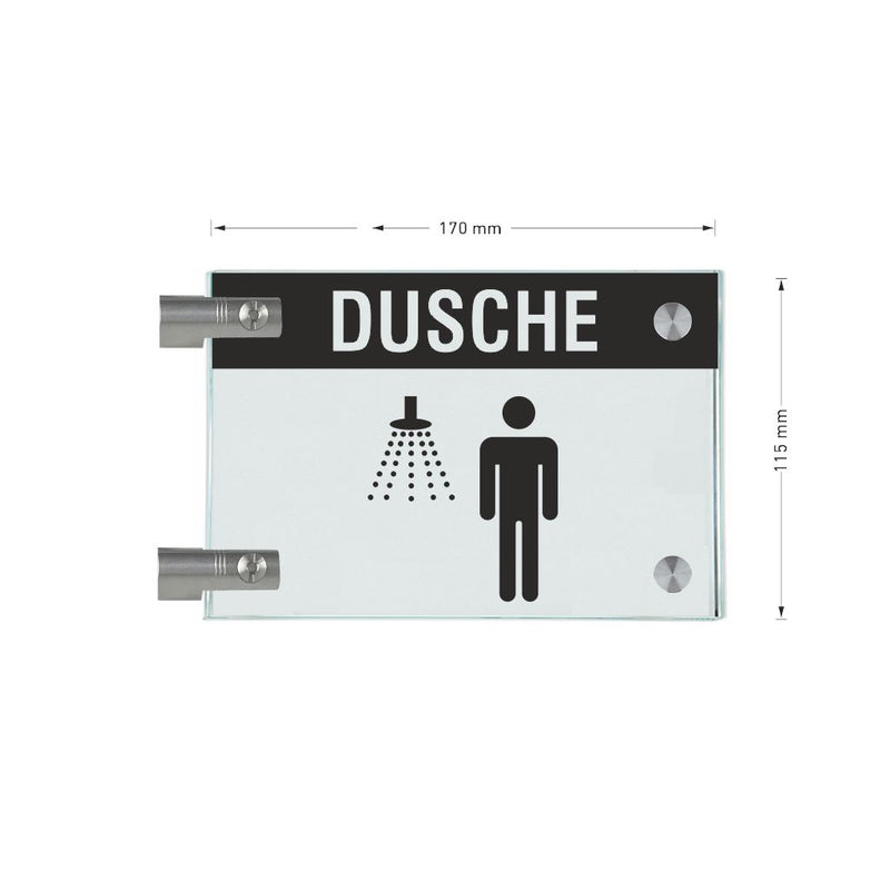 Fahnenschilder Dusche Herren mit Balken, 2 Scheiben mit 3
