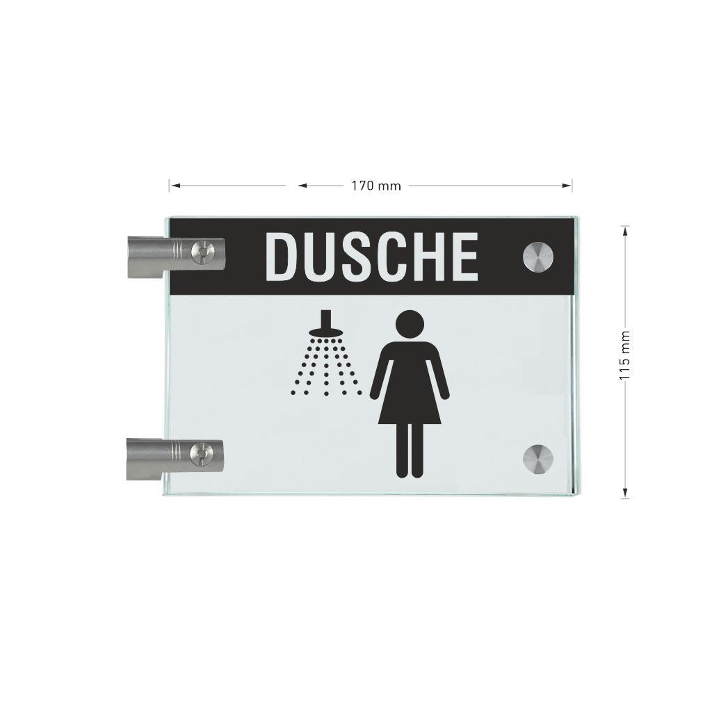 Fahnenschilder Dusche Damen mit Balken, 2 Scheiben mit 3
