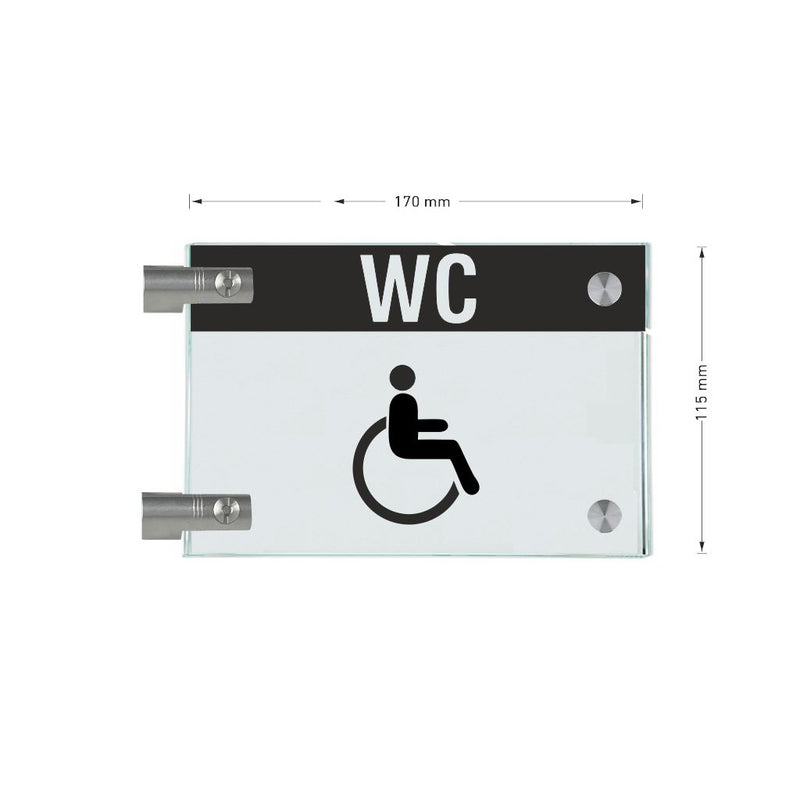 Fahnenschild Behindertengerechtes WC mit Balken, 2 Scheiben mit 4
