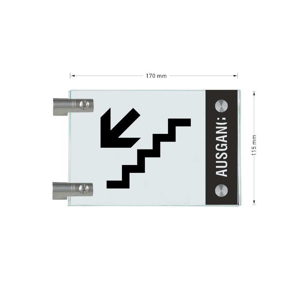 Fahnenschild Ausgang mit Balken, 2 Scheiben mit Glasverbinder 3
