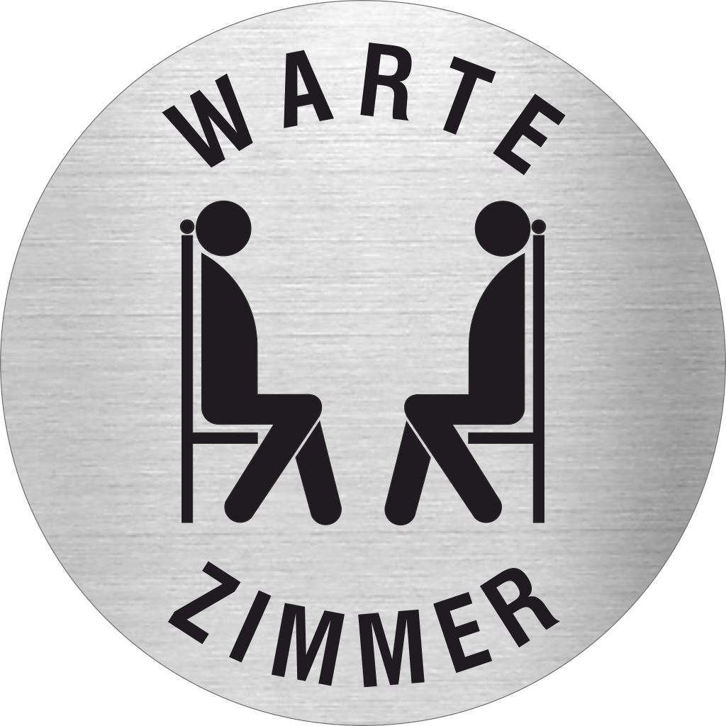Piktogramm Warteraum Text & Pikto aus Edelstahl Piktogramme Warteraum Text & Pikto  Ø 60mm 