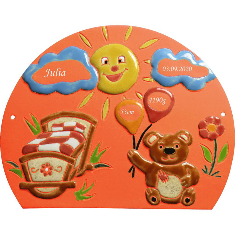 Türschild aus Keramik Einem Mädchen zur Geburt personalisiert Türschild  Terracotta 