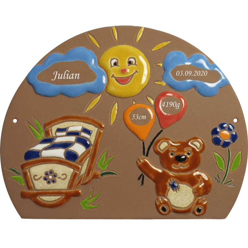 Türschild aus Keramik Einem Jungen zur Geburt personalisiert Türschild  Braun 