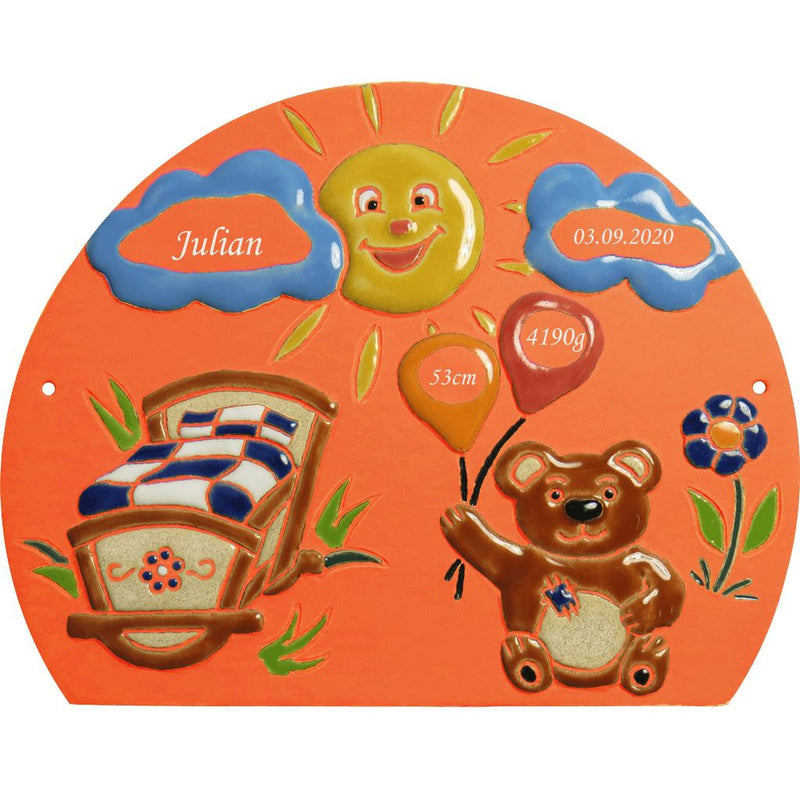 Türschild aus Keramik Einem Jungen zur Geburt personalisiert Türschild  Terracotta 