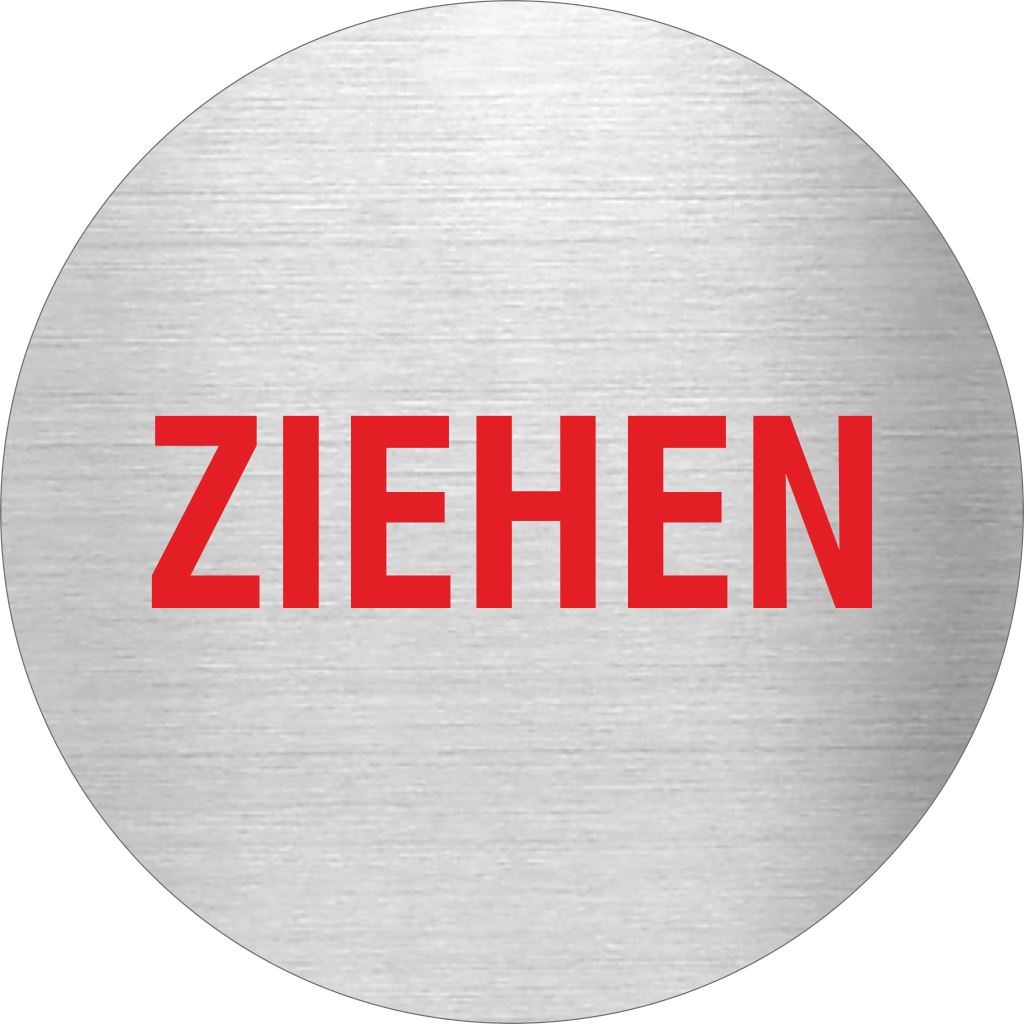 Piktogramm Ziehen rot aus Edelstahl Piktogramme Ziehen rot online-tuerschilder.com Ø 60mm 