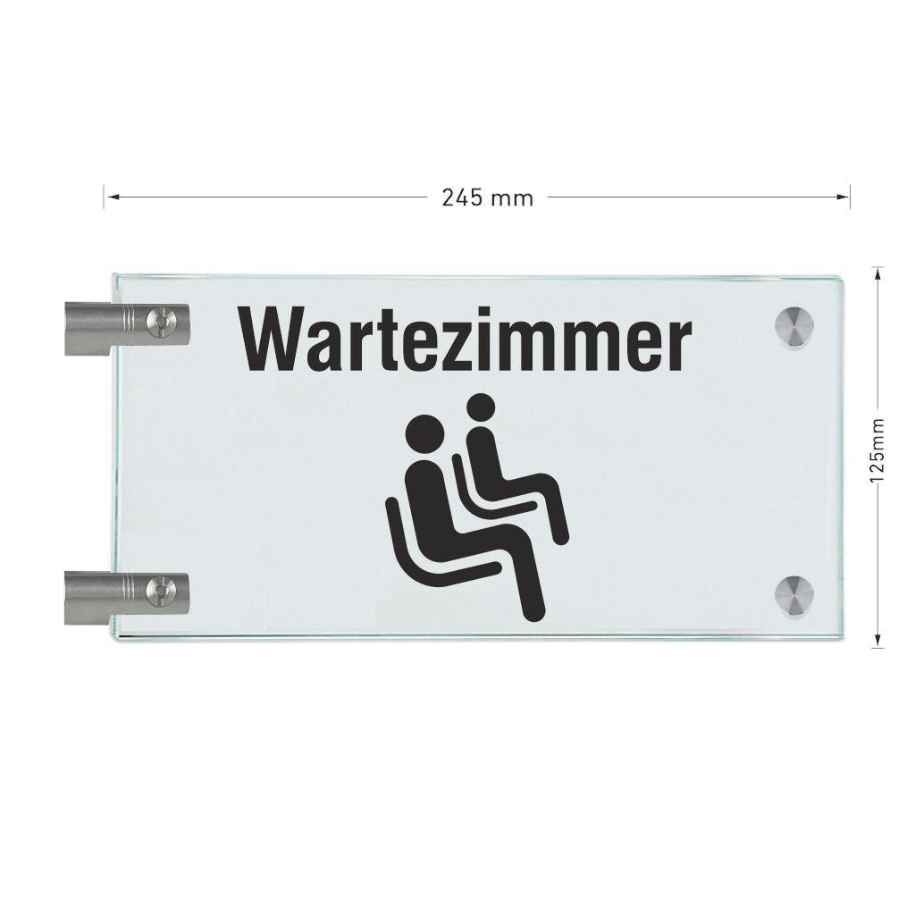Fahnenschilder Wartezimmer Piktogramm und Text, 2 Scheiben mit 55