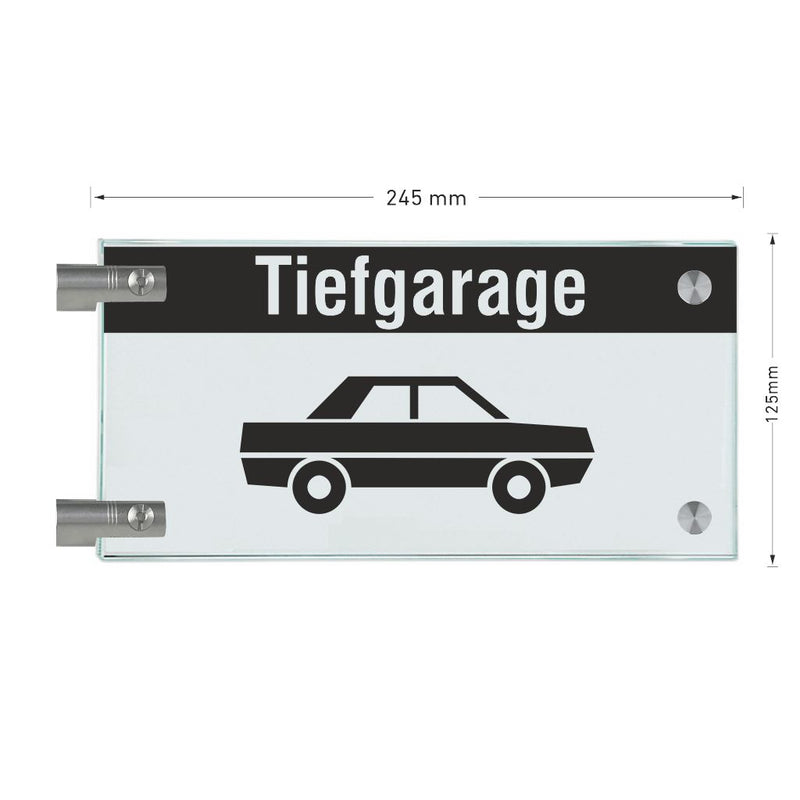 Fahnenschilder Tiefgarage mit Balken, 2 Scheiben mit Glasverbinder 4