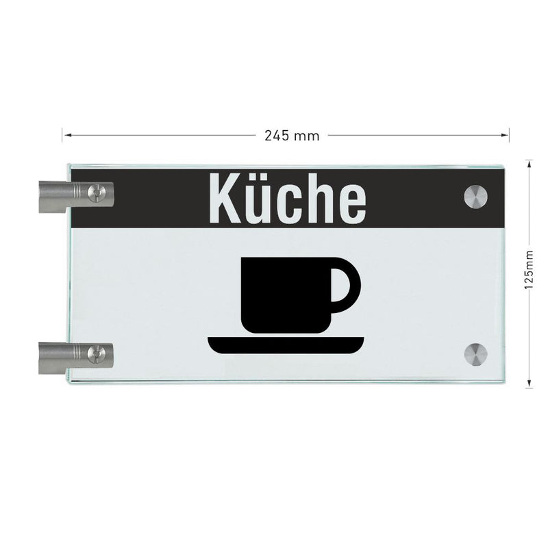 Fahnenschild Küche mit Balken, 2 Scheiben mit Glasverbinder 4