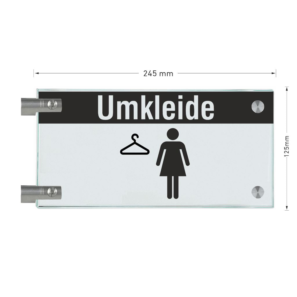 Fahnenschilder Umkleide Damen mit Balken, 2 Scheiben mit 5