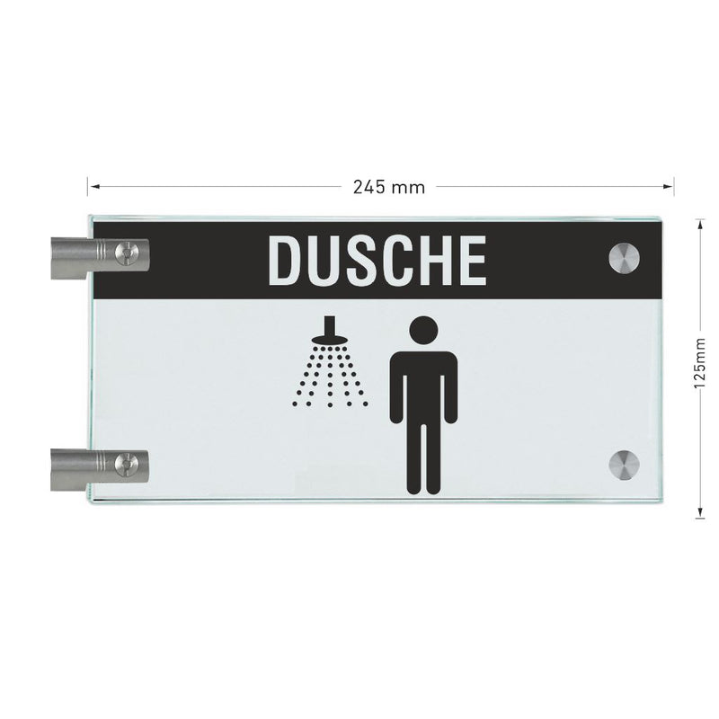 Fahnenschilder Dusche Herren mit Balken, 2 Scheiben mit 5