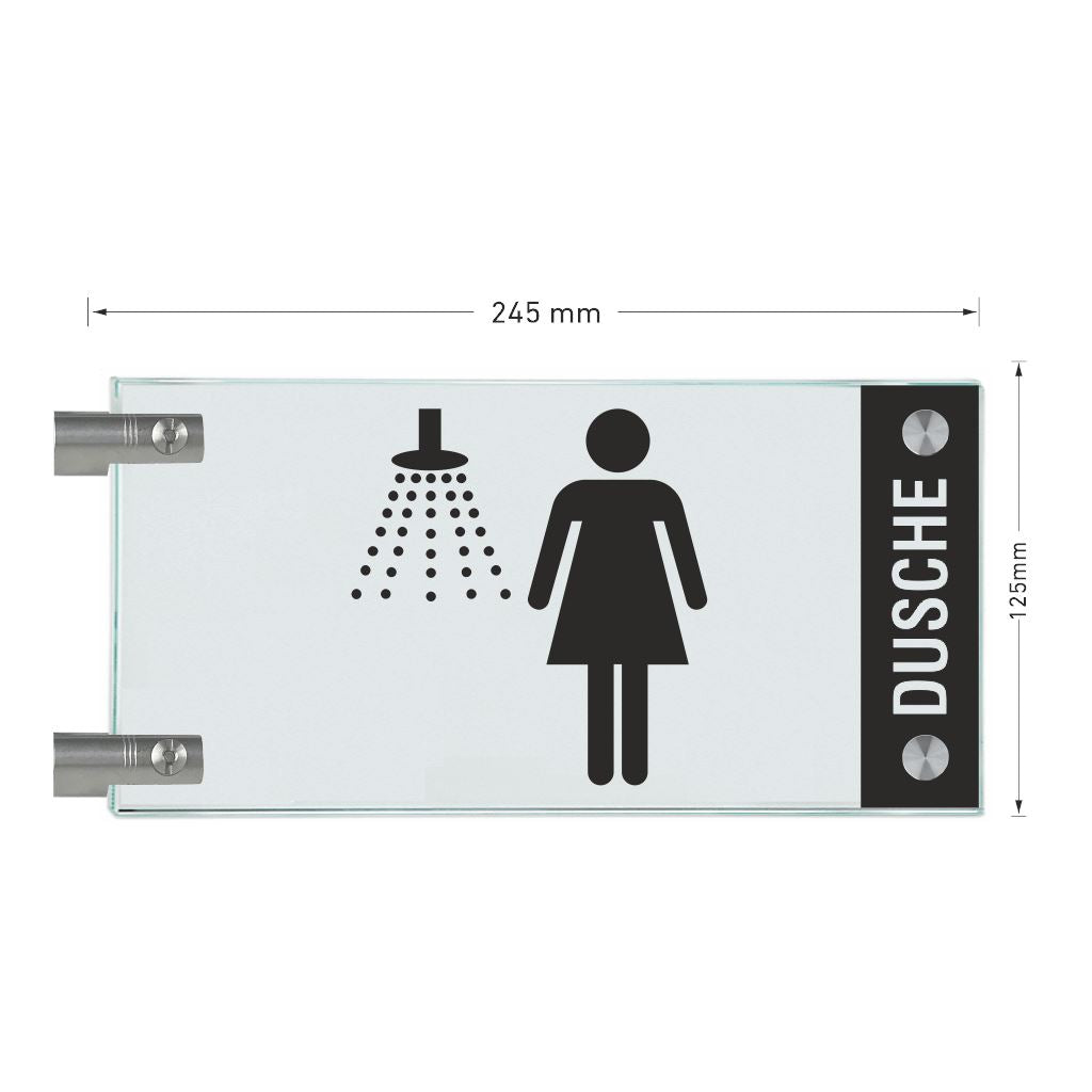 Fahnenschilder Dusche Damen mit Balken, 2 Scheiben mit 6
