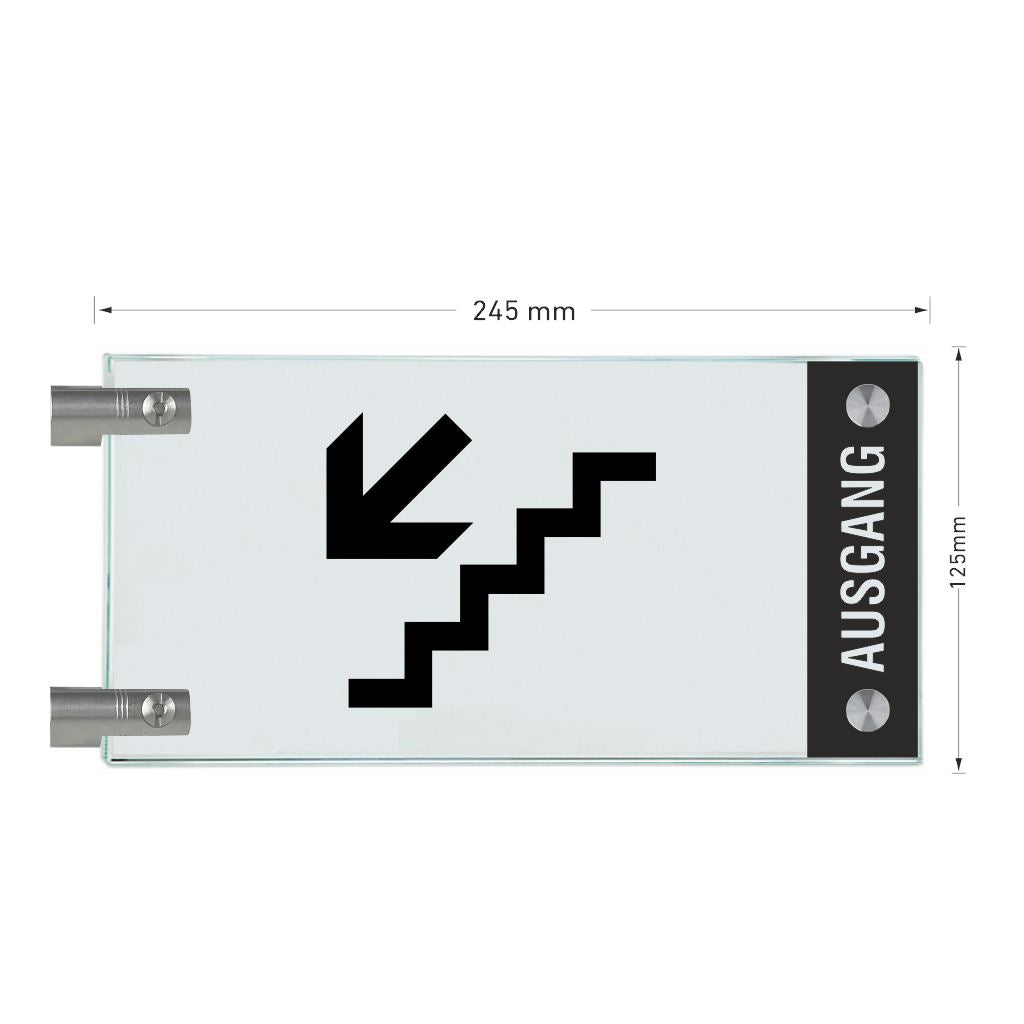 Fahnenschild Ausgang mit Balken, 2 Scheiben mit Glasverbinder 5