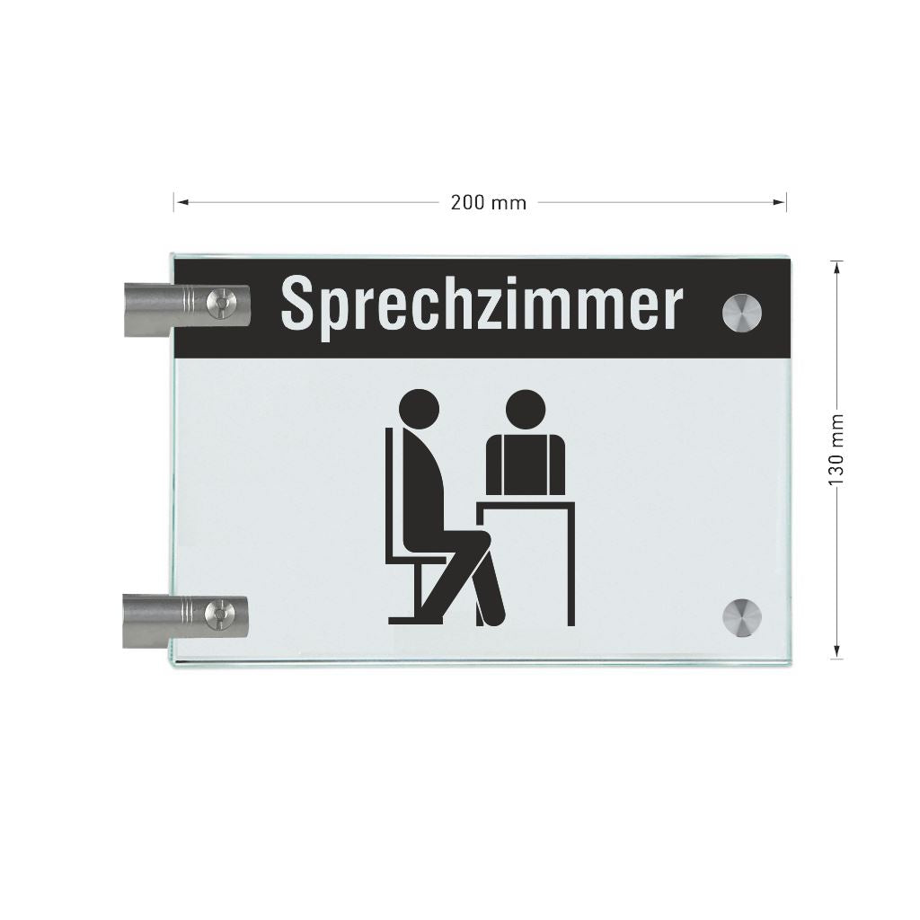 Fahnenschilder Sprechzimmer mit Balken, 2 Scheiben mit Glasverbinder 6