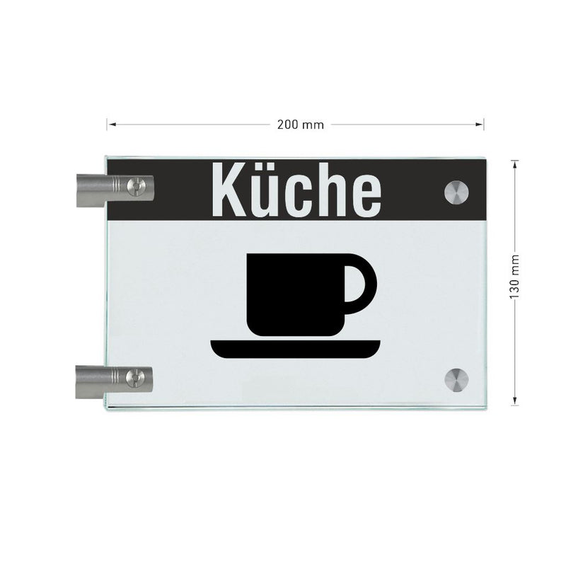 Fahnenschild Küche mit Balken, 2 Scheiben mit Glasverbinder 6