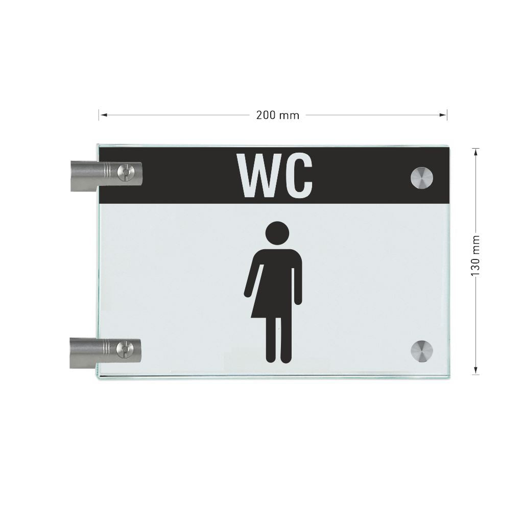 Fahnenschild Gender WC mit Balken, 2 Scheiben mit Glasverbinder 8
