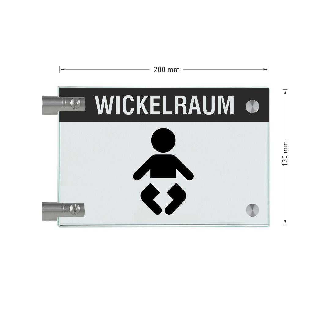 Fahnenschilder Wickelraum mit Balken, 2 Scheiben mit Glasverbinder 5